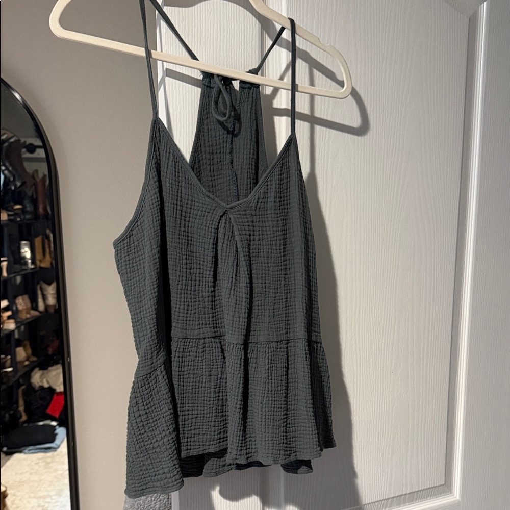 Womens forest green Textured Tie-Back Tank Top